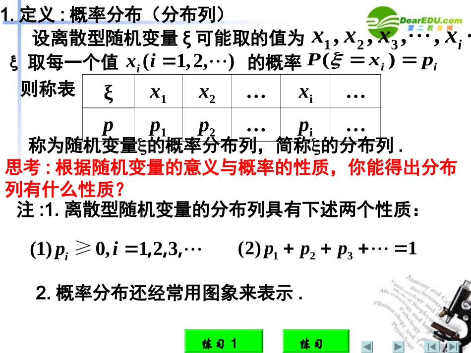高中数学  第二章 随机变量及其分布 离散型随机变量及其分布列2课件 新人教A版选修2 课件_第3页