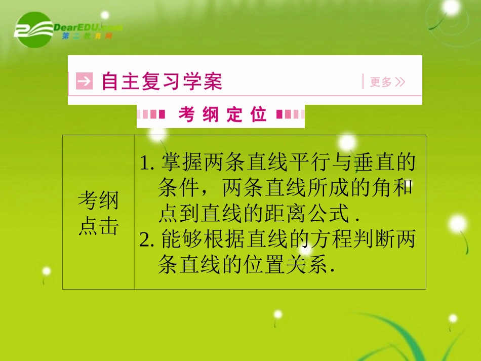 高三数学一轮复习 第七章 第二节 两条直线的位置关系、对称问题课件 理(全国版) 课件_第2页