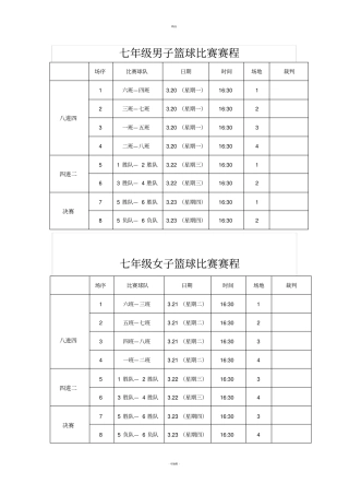 体育节篮球比赛对阵表赛程表