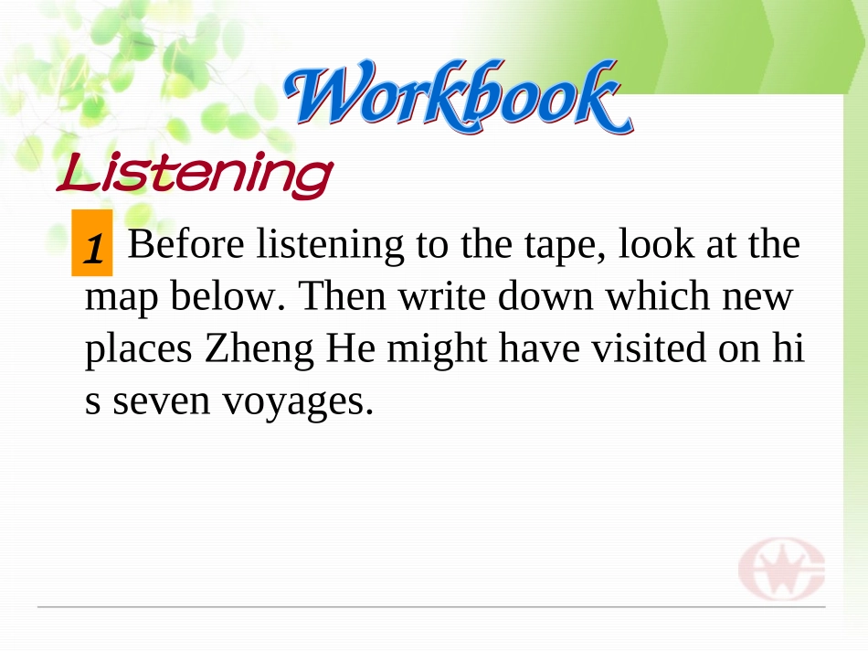 高中英语 Sailing the oceans-Workbook课件 新人教版选修9 课件_第1页
