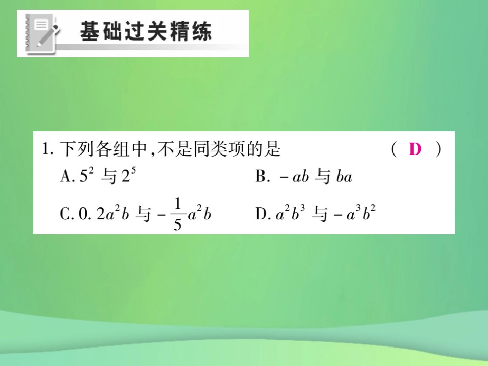 秋七年级数学上册 第3章 整式的加减 3.4 整式的加减 3.4.1 同类项练习课件 (新版)华东师大版 课件_第2页