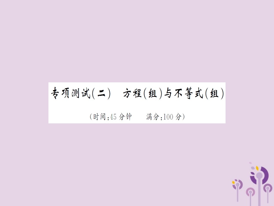 湖北省中考数学 专项测试(二)方程(组)与不等式(组)习题练课件_第1页