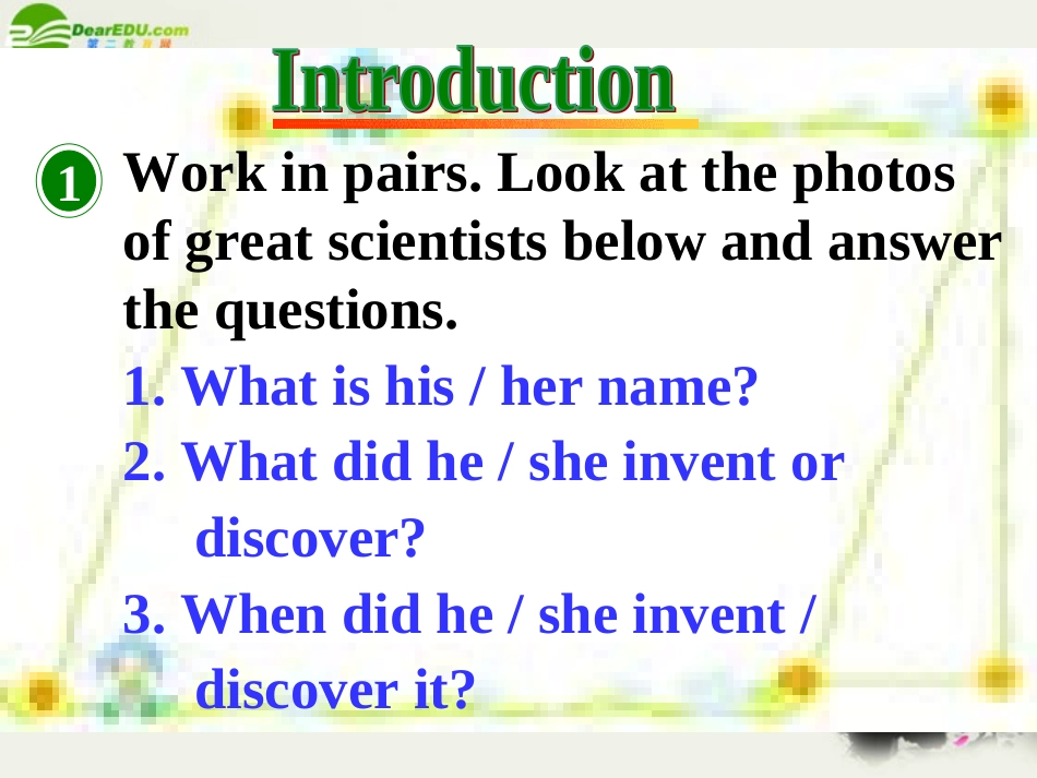 高中英语 Module4(Great Scientist)Culture Corner课件2 外研版必修4 课件_第3页