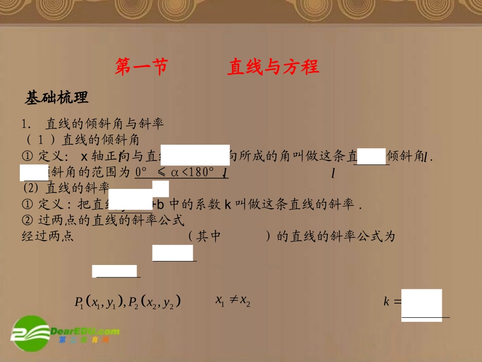 河北省高考数学第一轮总复习知识点检测 10.1直线与方程课件 旧人教版 课件_第2页