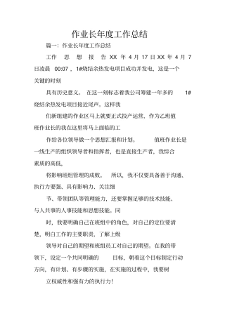 作业长年工作总结