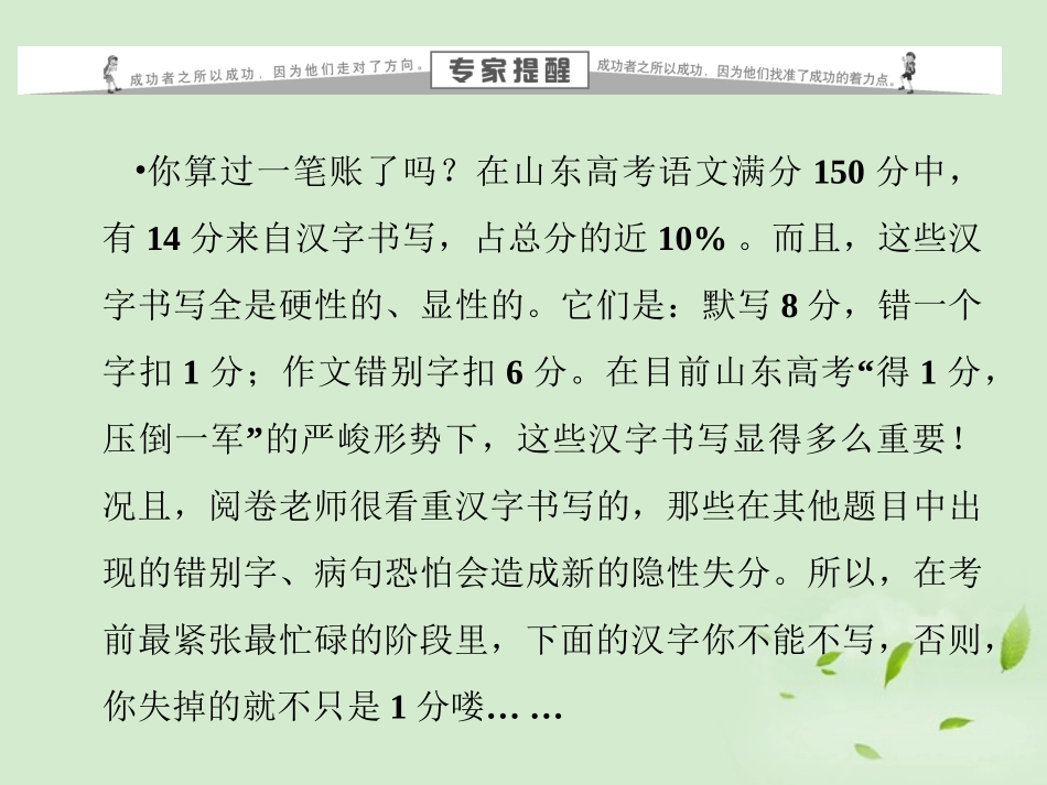 高三语文二轮复习课件：第2部分 第6章 专题1汉字书写与卷面得分(安徽专版) 课件_第2页