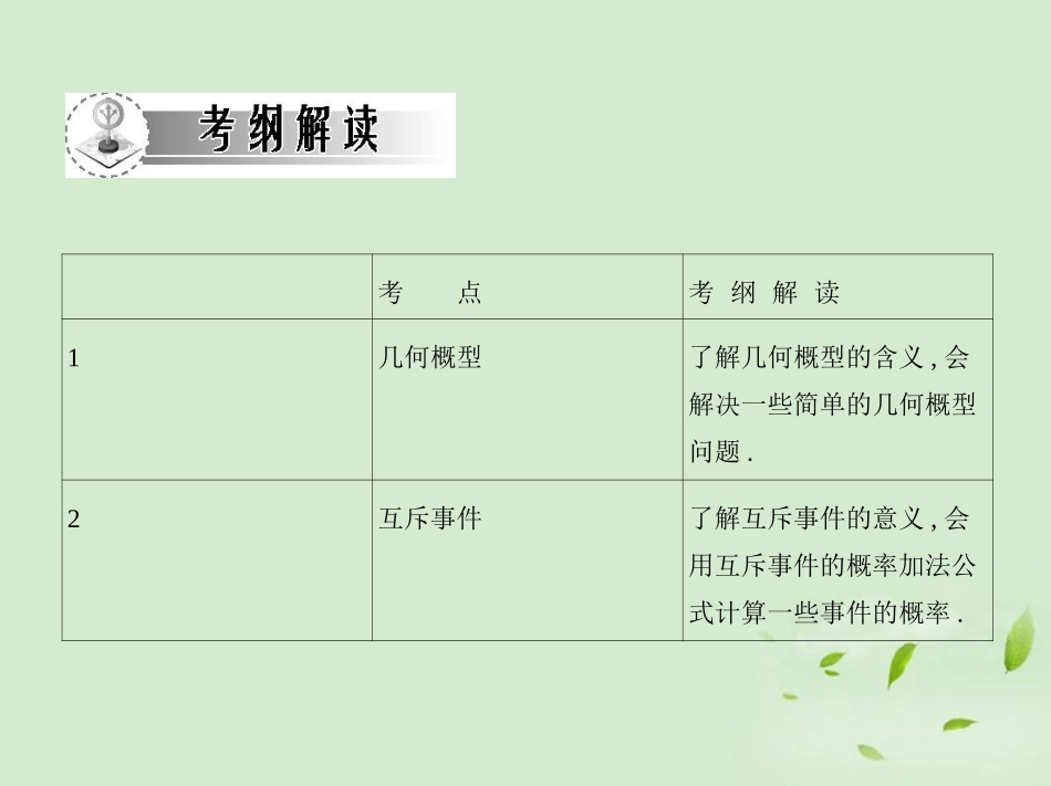 高三数学一轮复习 第十章概率几何概型与互斥事件课件 文 课件_第2页