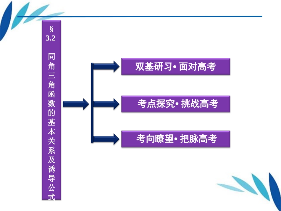 高三数学一轮复习 第3章3.2同角三角函数的基本关系及诱导公式课件 文 北师大版 课件_第2页