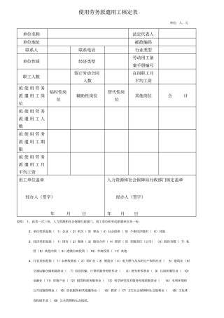 使用劳务派遣用工核定表
