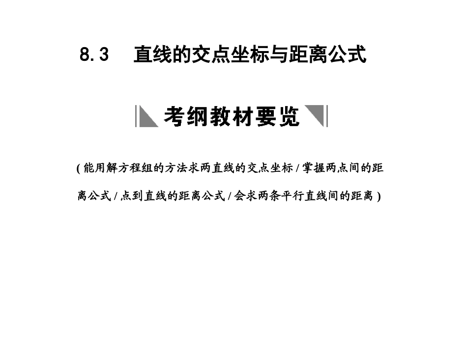 湖南师大 高三数学 直线的交点坐标与距离公式课件 理 课件_第1页