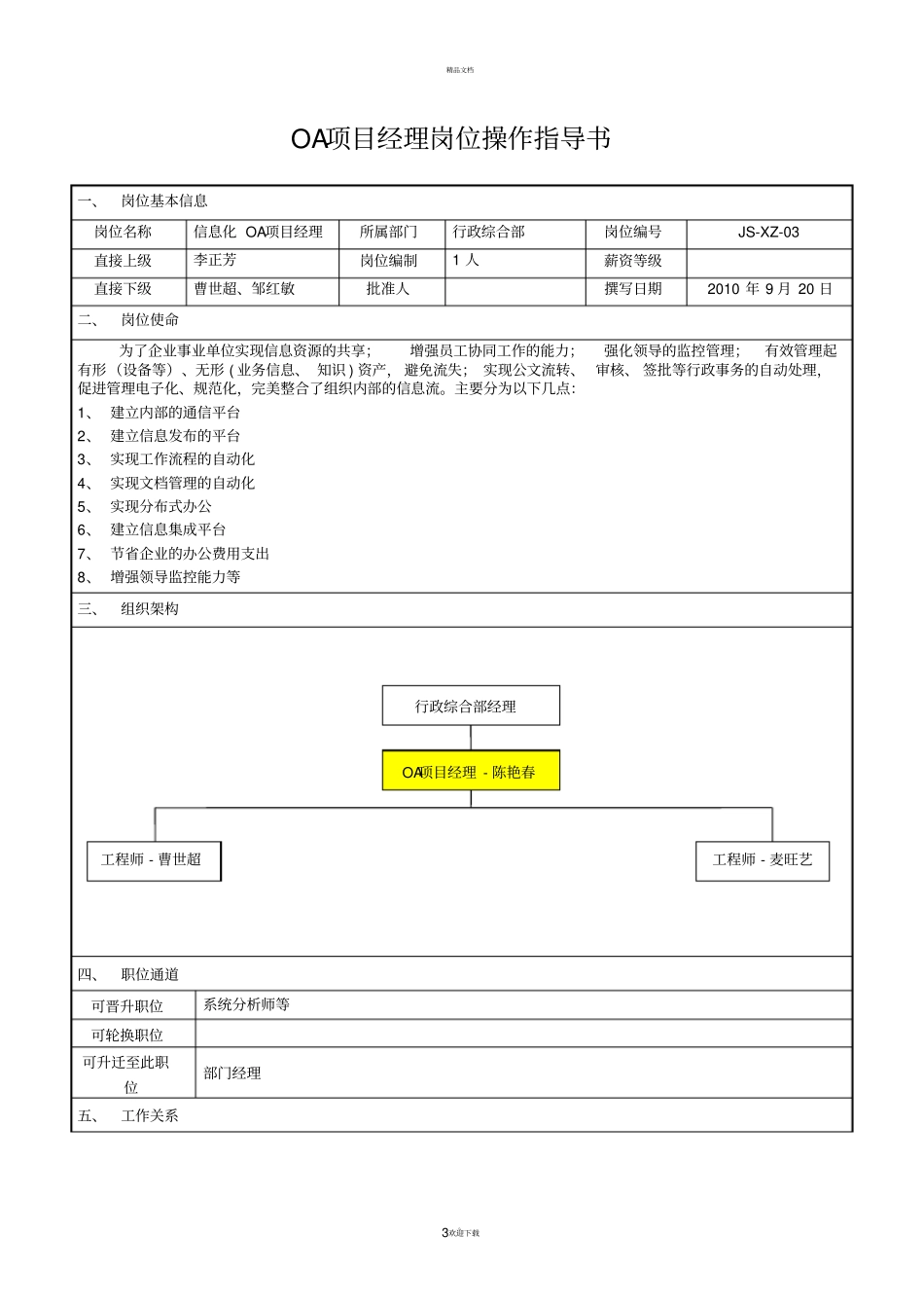 信息化小组项目经理岗位说明书_第3页