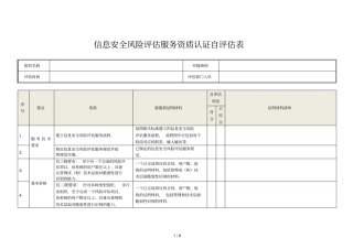 信息安全风险评价服务资质认证自评价表