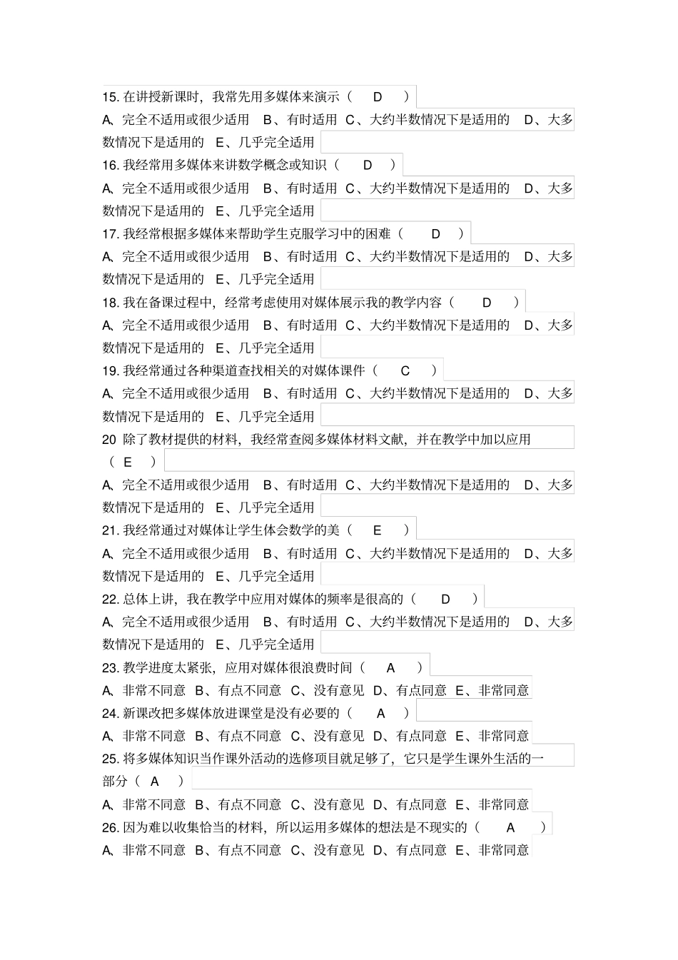 信息技术在数学课堂中的应用教师调查问卷_第2页