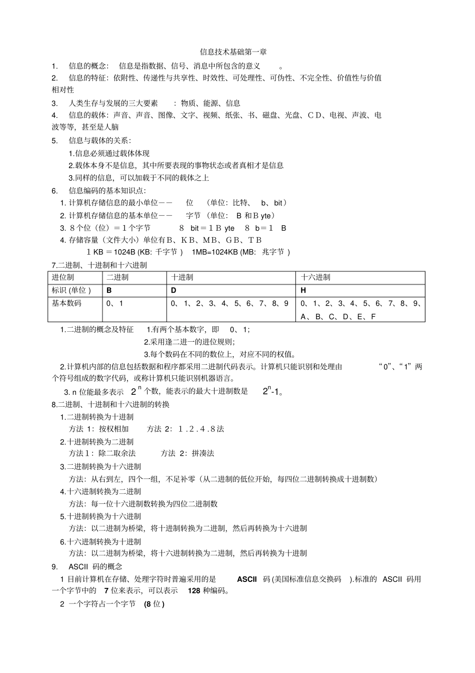 信息技术基础+多媒体知识点_第1页