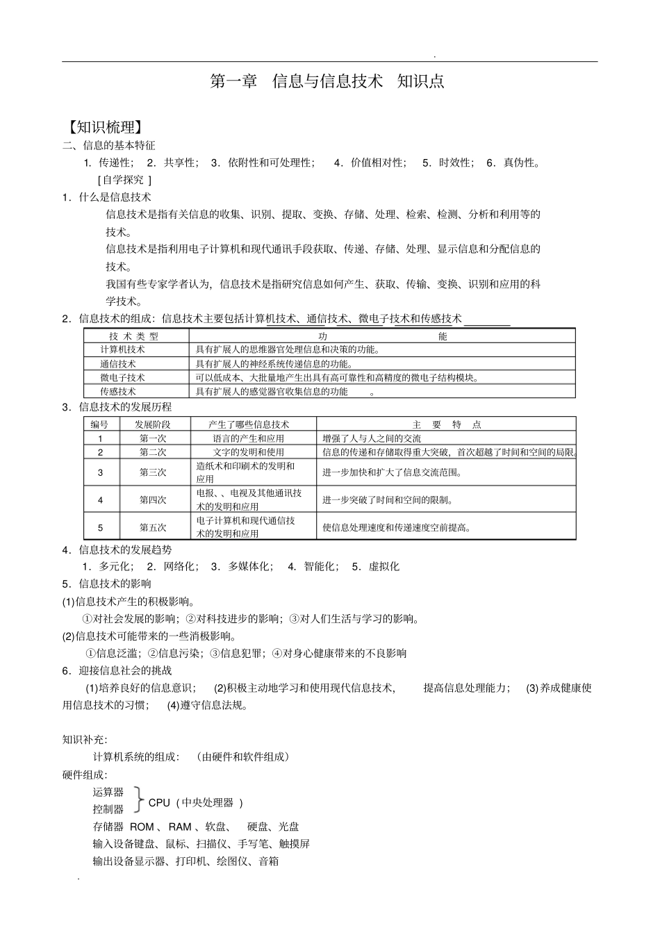 信息技术基础知识点汇总_第1页