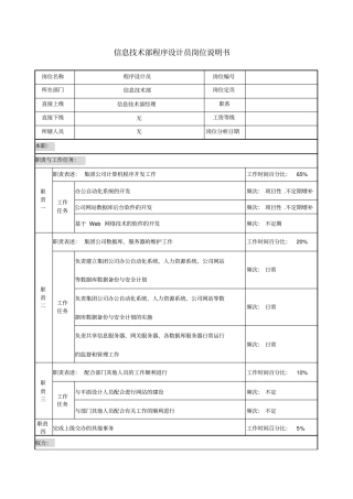 信息技术部程序设计员岗位说明书