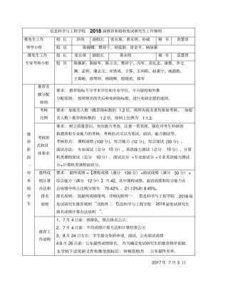 信息科学与工程学院2018届推荐和接收免试研究生工作细则