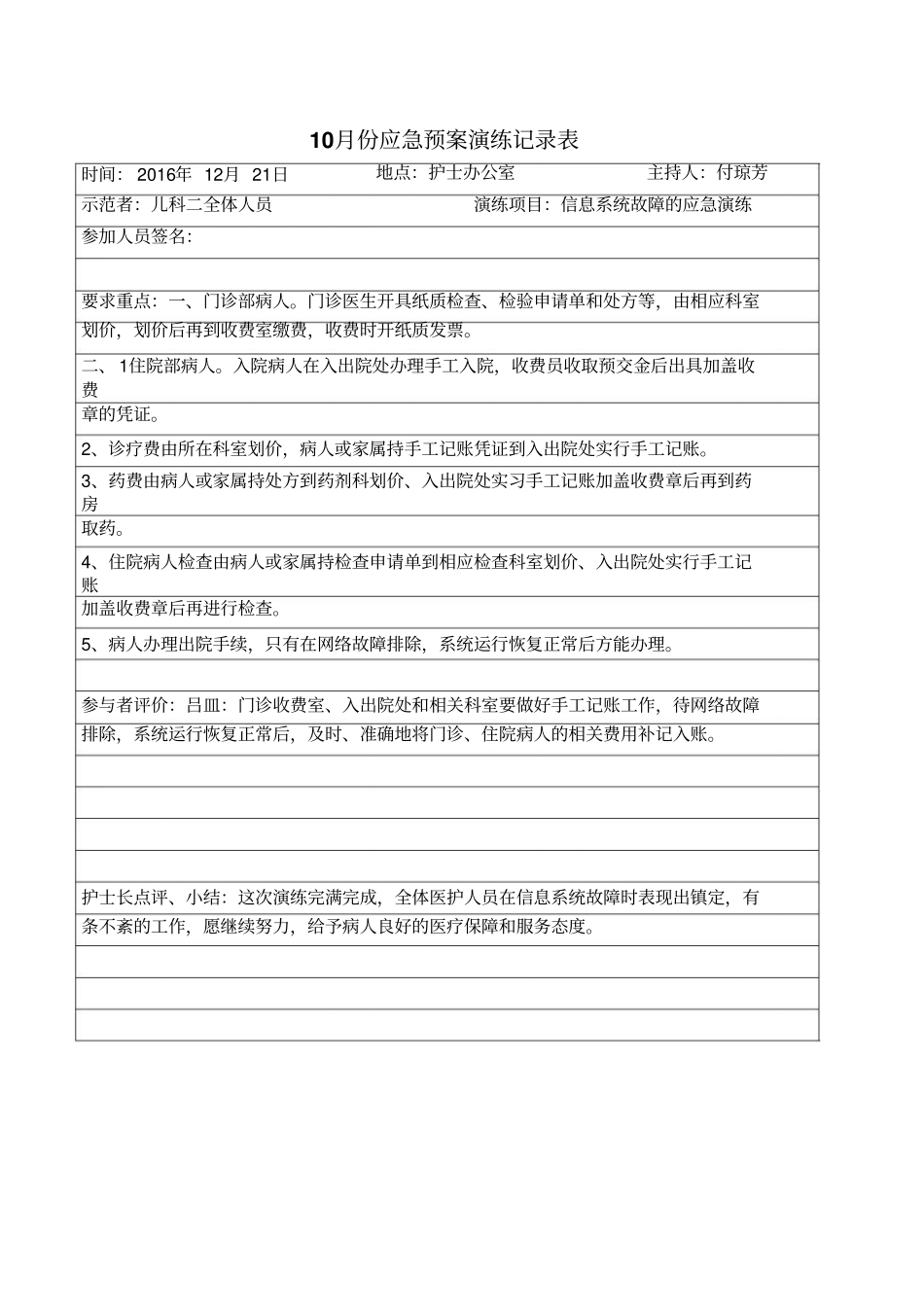 信息系统应急预案演练记录表_共1_第1页