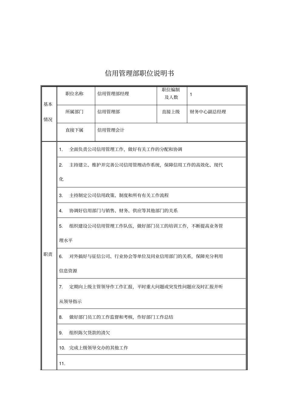 信用管理部职位说明书_第1页
