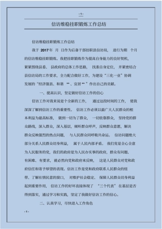 信访维稳挂职锻炼工作总结