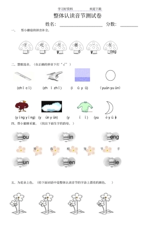 修订完美版小学一年级上册整体认读音节测试卷