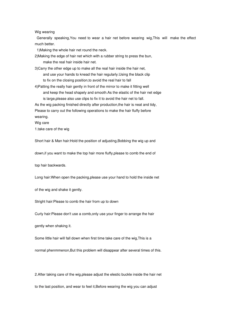 假发佩戴护理清洗英文汇总_第1页