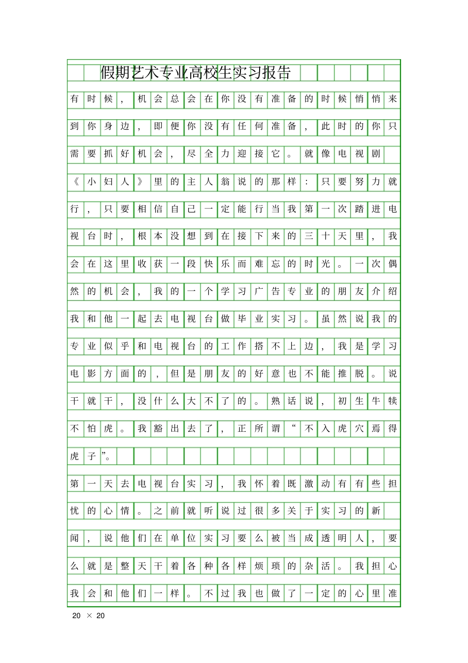 假期艺术专业高校生实习报告精品工作报告_第1页