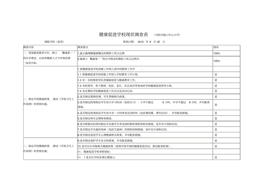 健康促进学校现状调查表_第1页