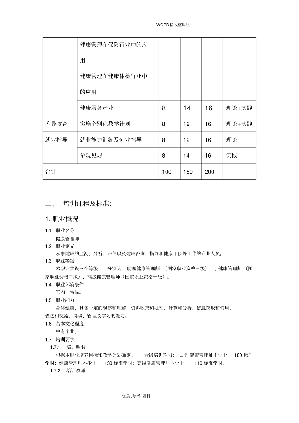 健康管理师培训实施和计划教学计划_第3页