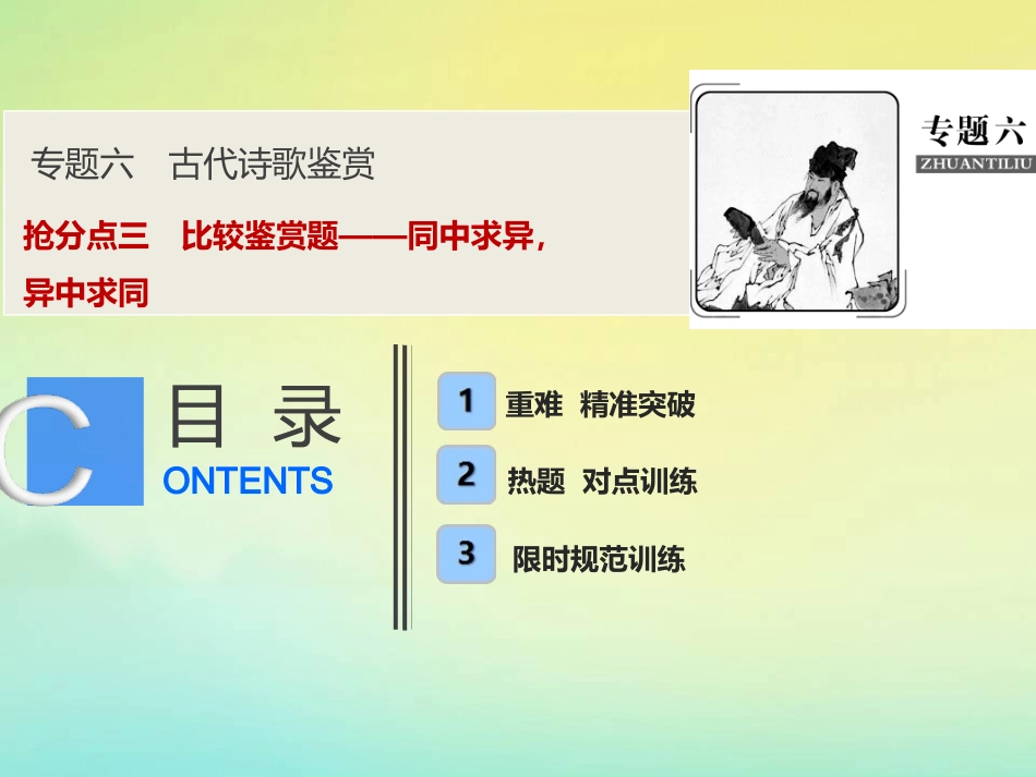 高考语文高分技巧二轮复习专题六抢分点三比较鉴赏题__同中求异异中求同课件_第1页
