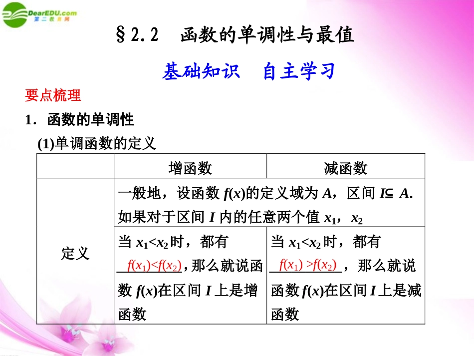 高中数学 22 函数的单调性与最值课件_第1页
