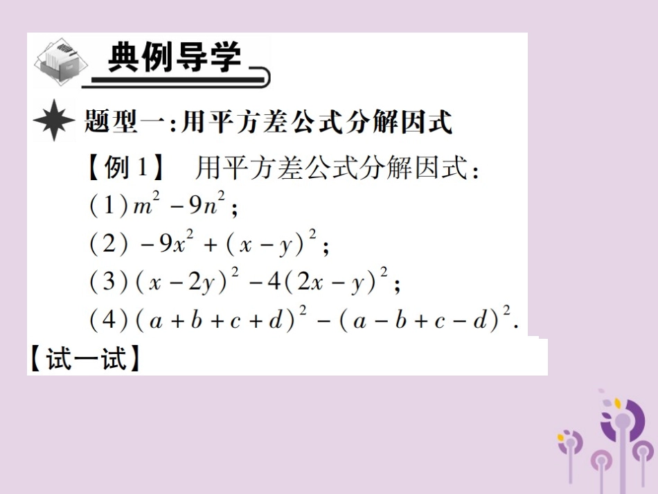 秋八年级数学上册 14(整式的乘法与因式分解)14.3 因式分解 14.3.2 公式法 第1课时 运用平方差公式习题课件 (新版)新人教版 课件_第3页