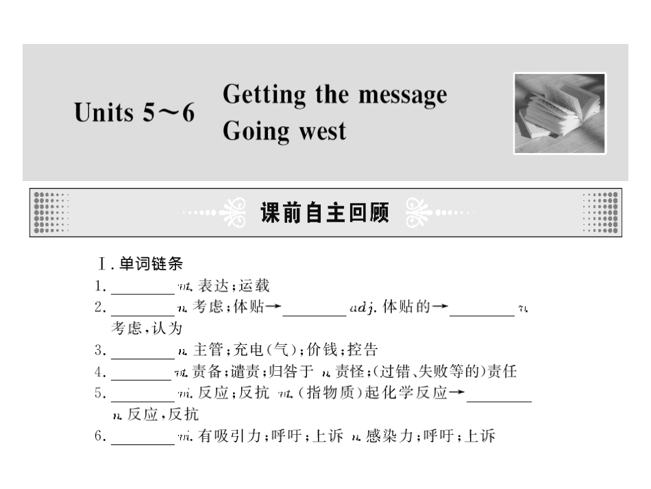 高考英语第一轮复习精品课件包：高三部分 Units 5~6  Getting the message ~ Going west 课件_第2页