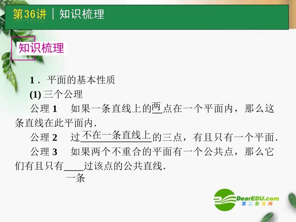 高考数学一轮单元复习 第36讲 平面的基本性质、空间两条直线课件_第2页