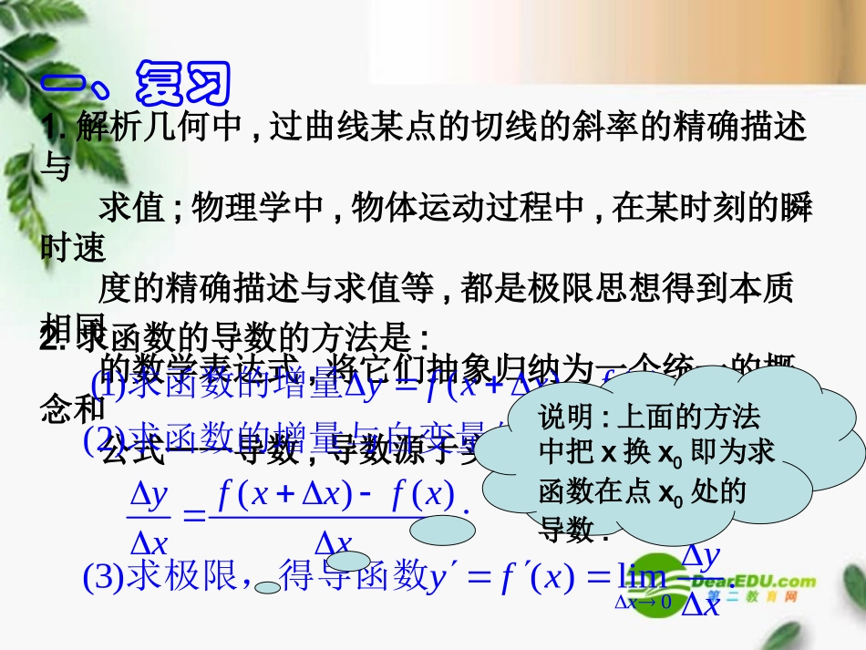 高中数学 1.2.1几个常用函数的导数课件 新人教A版选修2-2 课件_第2页