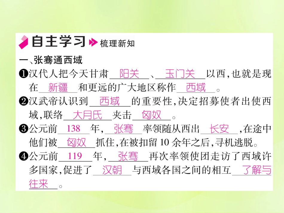 秋七年级历史上册 第3单元 秦汉时期 统一多民族国家的建立和巩固 第14课 沟通中外文明的 丝绸之路 作业课件 新人教版 课件_第2页