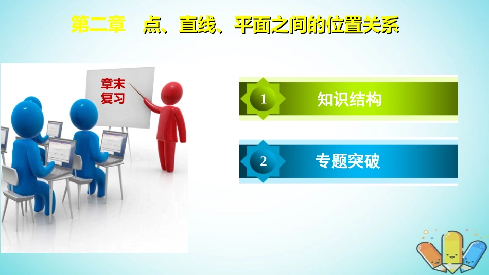 高中数学 第二章 点、直线、平面之间的位置关系章末复习课件 新人教A版必修2 课件_第1页