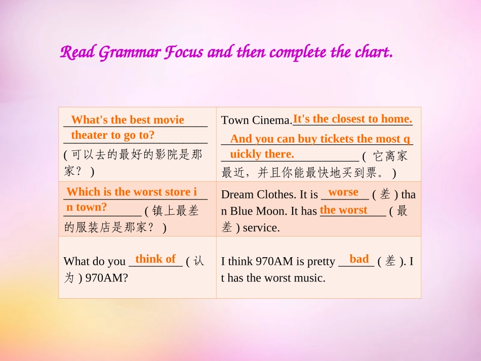 秋八年级英语上册 Unit 4 What s the best movie theater Section A(Grammar Focus 3c)课件 (新版)人教新目标版 课件_第2页