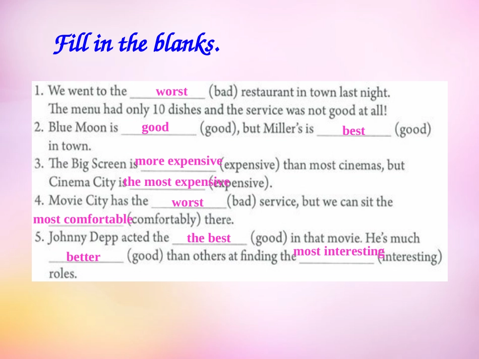 秋八年级英语上册 Unit 4 What s the best movie theater Section A(Grammar Focus 3c)课件 (新版)人教新目标版 课件_第3页