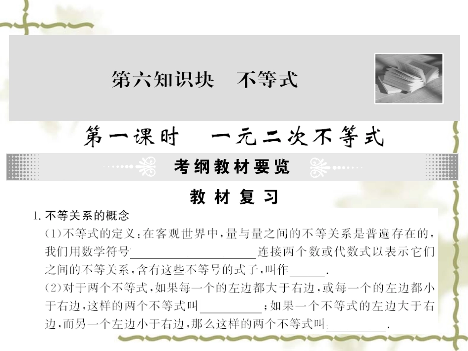 高考数学第一轮复习精品课件包：第六知识块  不等式(共4课时，91精美PPT)苏教版 课件_第2页