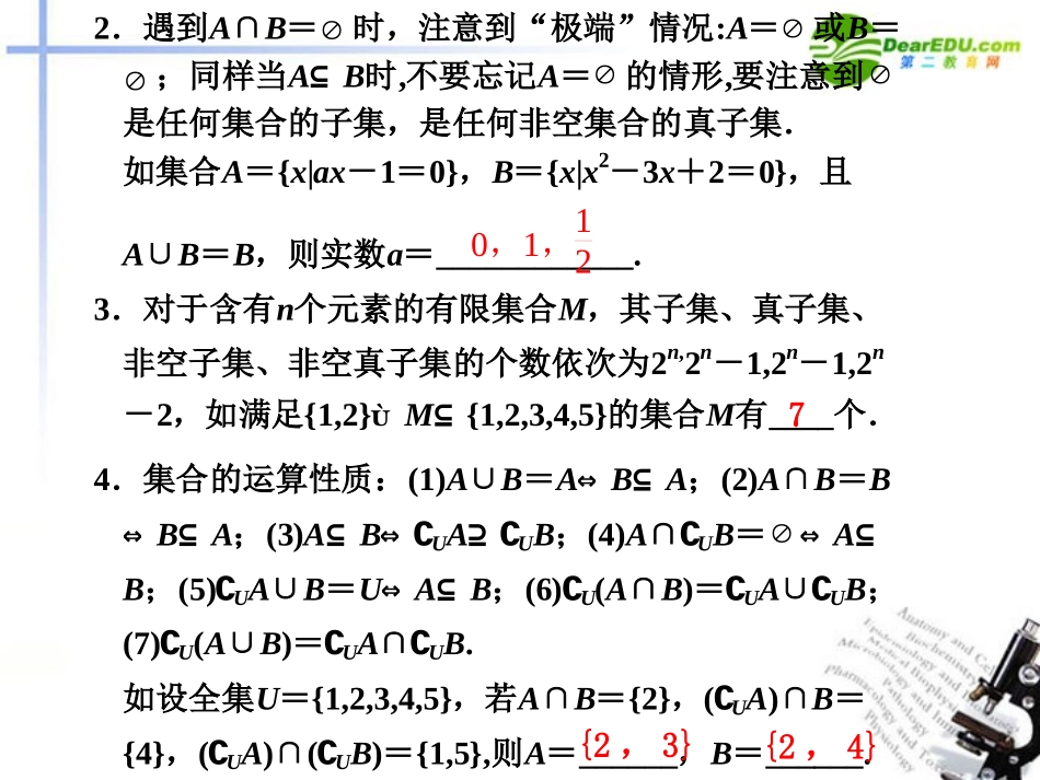 高考数学二轮复习 集合与常用逻辑用语课件 新人教版 课件_第2页
