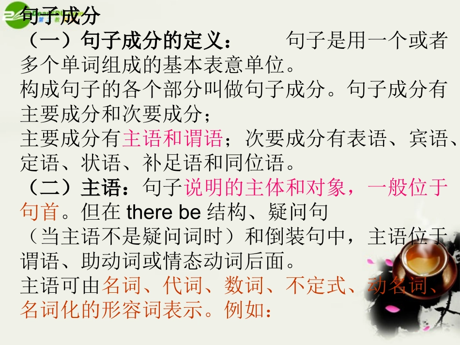 高中英语 语法句子成分课件 新人教版 课件_第1页