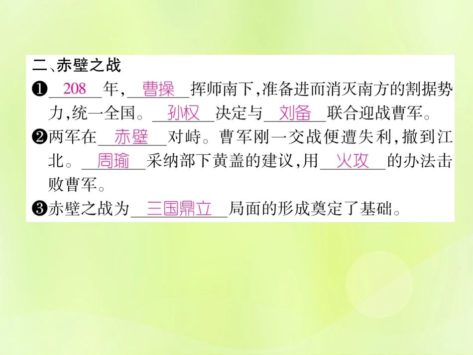 秋七年级历史上册 第4单元 三国两晋南北朝时期 政权分立与民族交融 第16课 三国鼎力作业课件 新人教版 课件_第3页