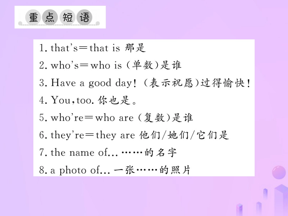 秋七年级英语上册 Unit 2 This is my sister重点短语与句型习题课件 (新版)人教新目标版 课件_第2页