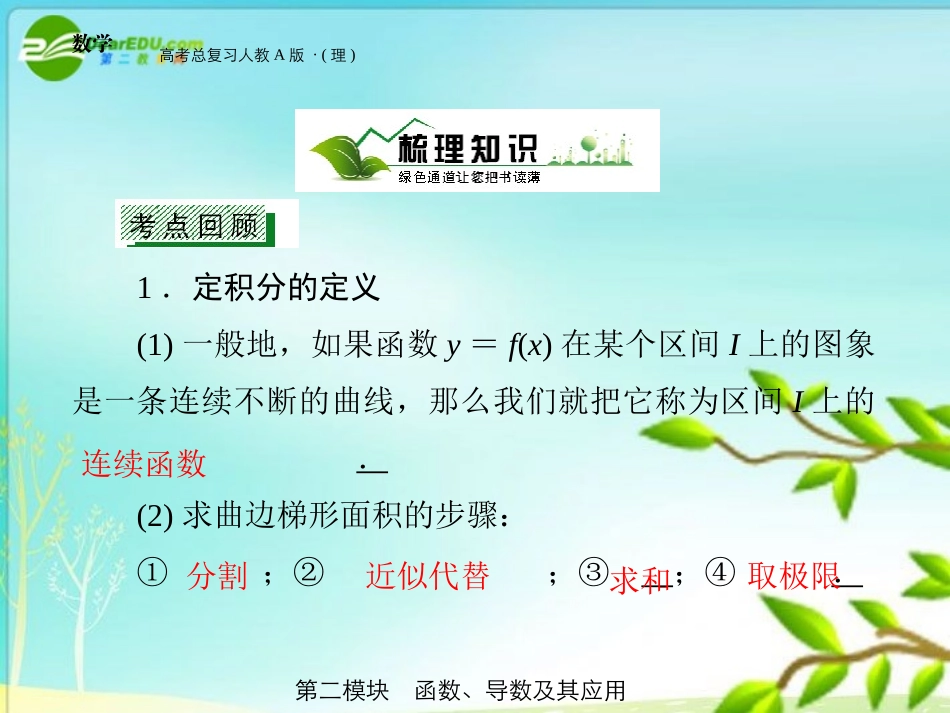 高三数学 第二模块 第12节定积分的计算与应用课件 新人教A版 课件_第3页