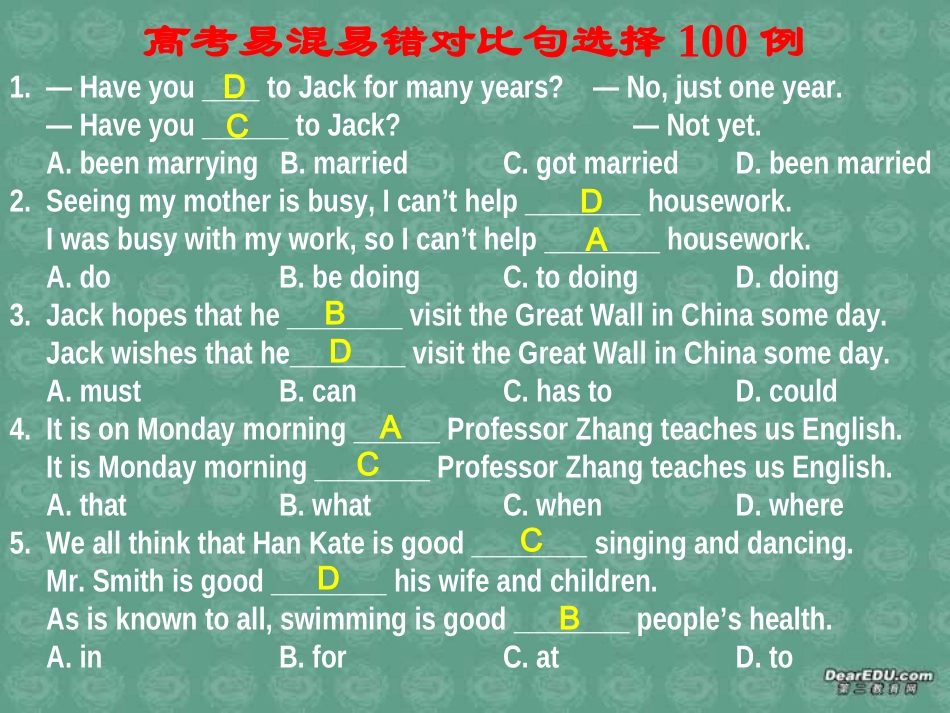 高考易混易错对比句选择100例 人教版 试题_第1页