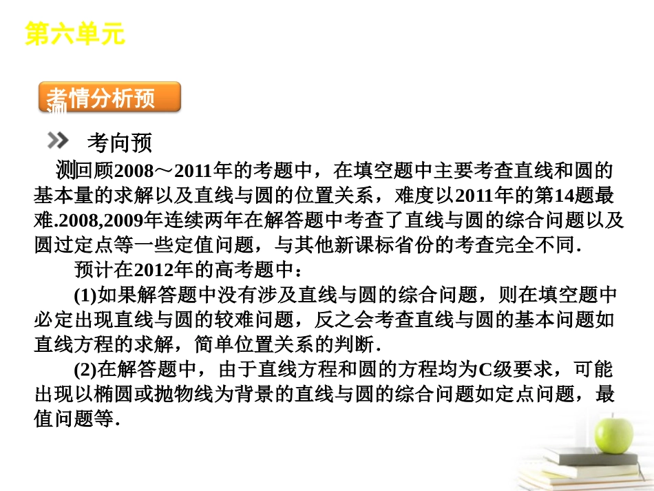高考数学二轮三轮总复习专题学案 第6单元-直线与圆专题课件 (江苏文理通用) 课件-2_第1页