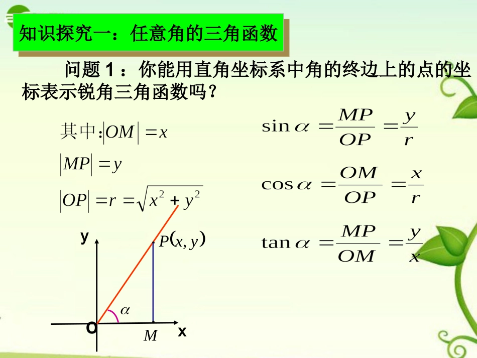 高中数学 第一章 三角函数 1．1．2 任意角的三角函数课件  新人教A版 课件_第3页