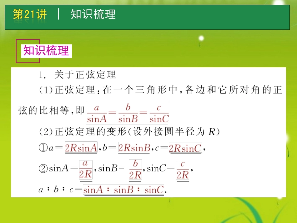 高考数学一轮单元复习 第21讲 解三角形课件_第2页
