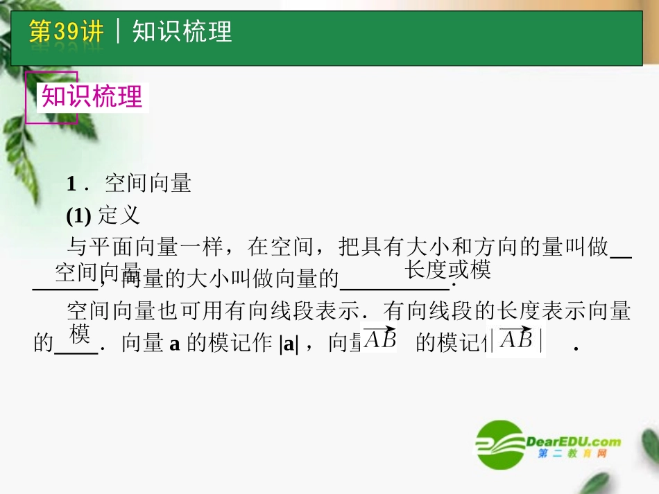 高考数学一轮单元复习 第39讲 空间向量及运算课件_第2页